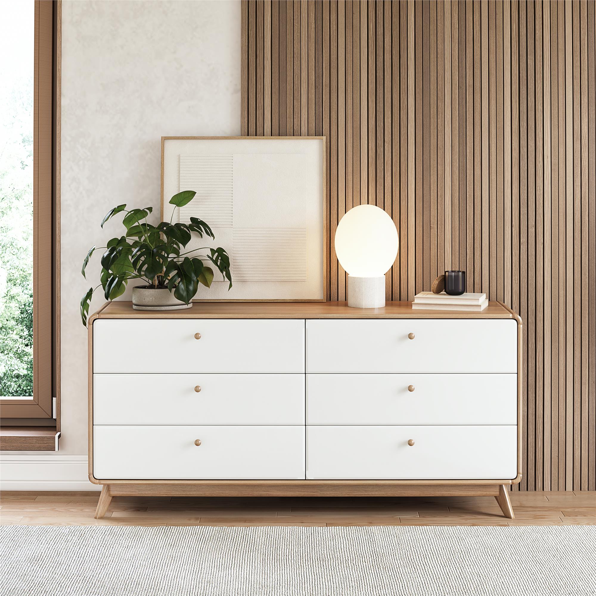 Ren Home Leva 6 Drawer Dresser, Oak/White - Oak