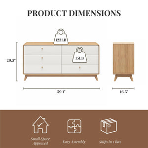 Ren Home Leva 6 Drawer Dresser, Oak/White - Oak