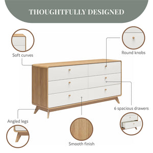 Ren Home Leva 6 Drawer Dresser, Oak/White - Oak