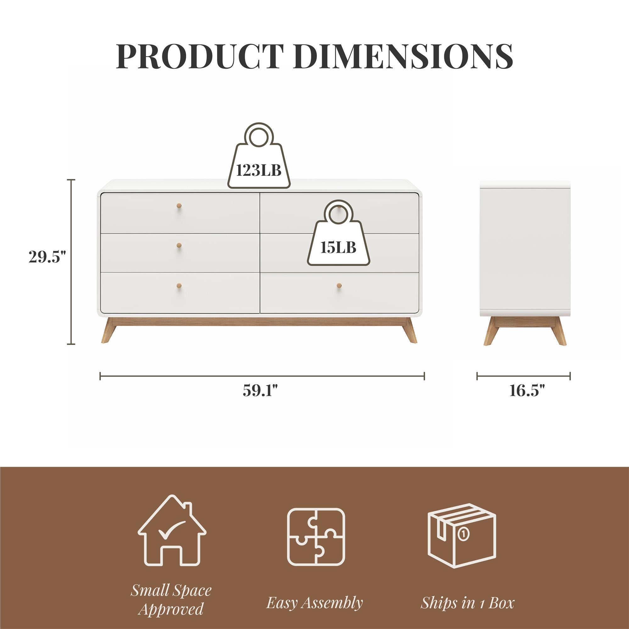 Ren Home Leva 6 Drawer Dresser, White - Charleswood White