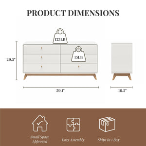 Ren Home Leva 6 Drawer Dresser, White - Charleswood White