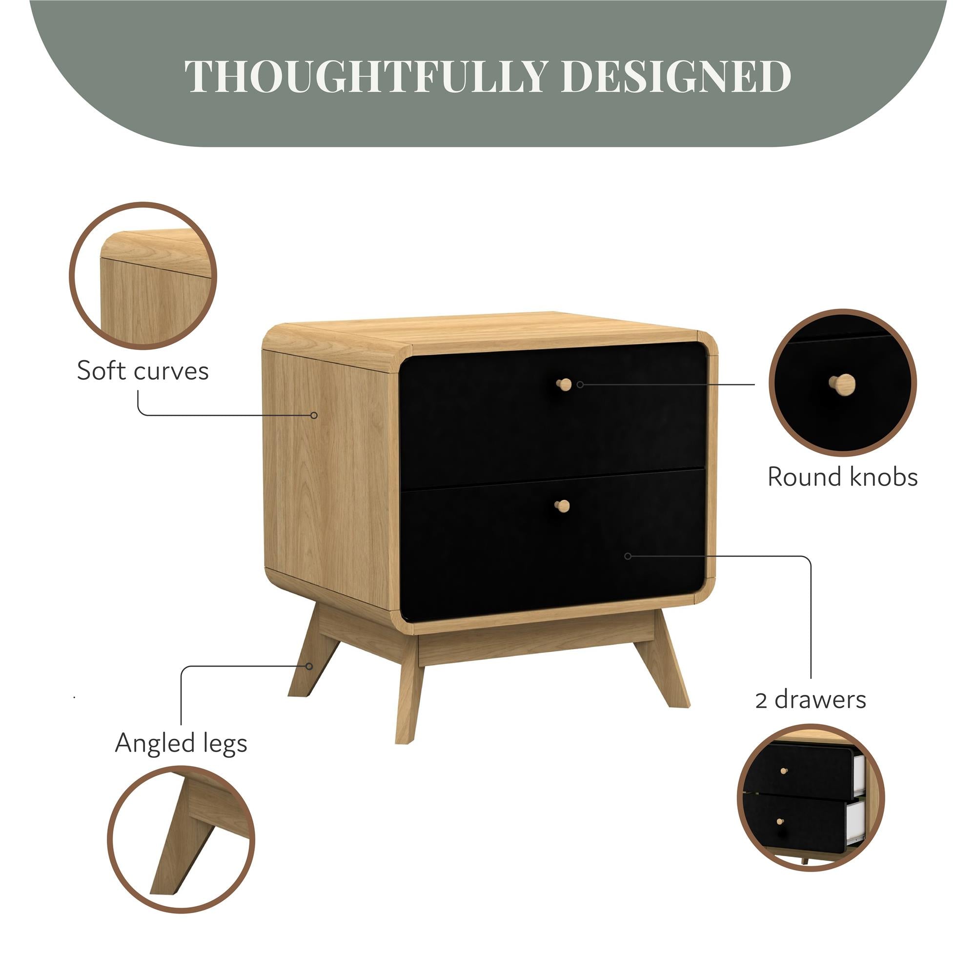 Ren Home Leva 2 Drawer Nightstand - Light Oak