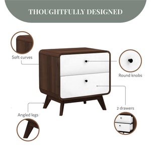 Ren Home Leva 2 Drawer Nightstand - Dark Oak and White