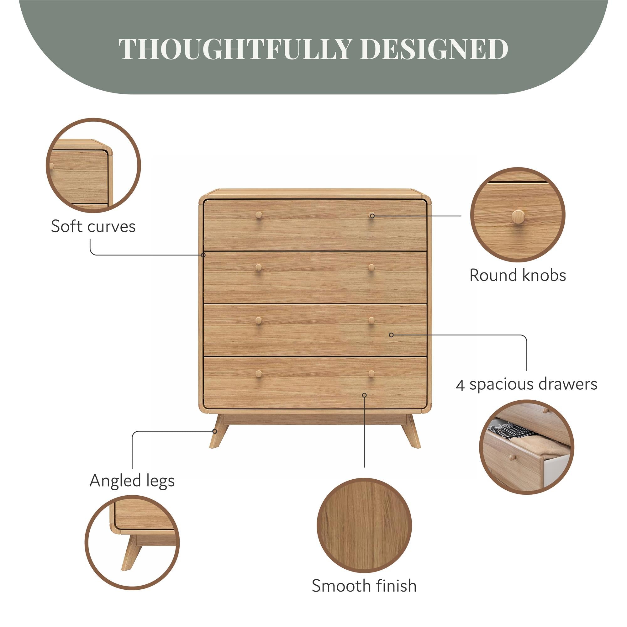 Ren Home Leva 4 Drawer Dresser, Oak - Oak