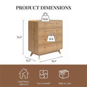 Ren Home Leva 4 Drawer Dresser, Oak - Oak
