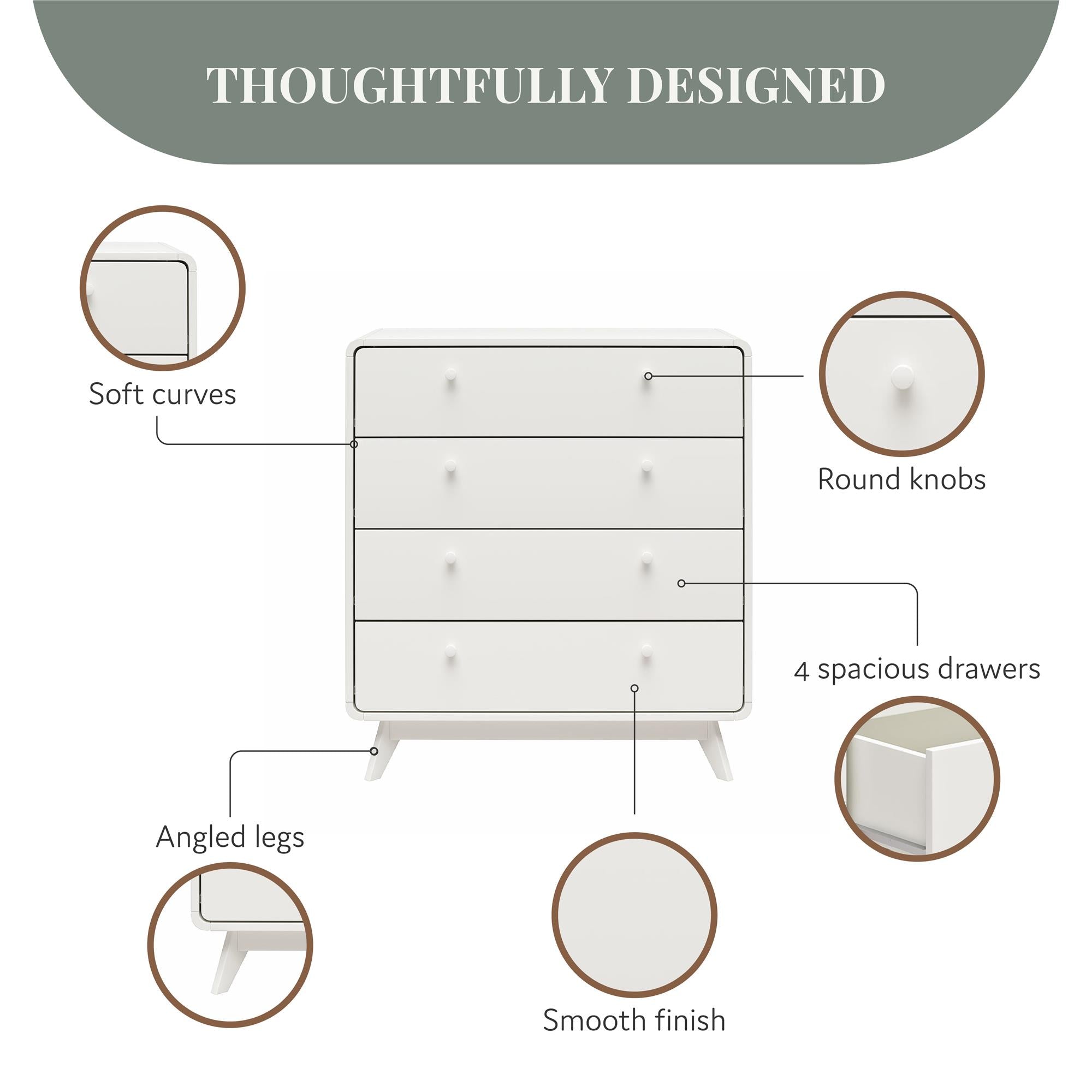 Ren Home Leva 4 Drawer Dresser, White - Charleswood White