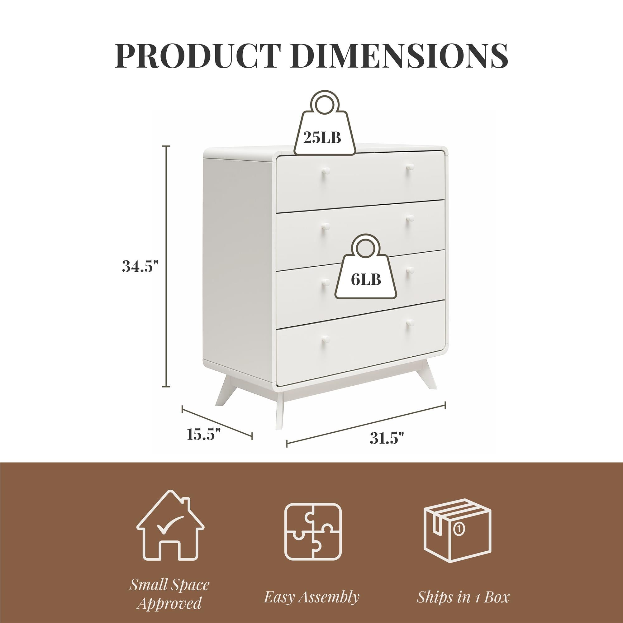 Ren Home Leva 4 Drawer Dresser, White - Charleswood White