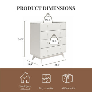 Ren Home Leva 4 Drawer Dresser, White - Charleswood White
