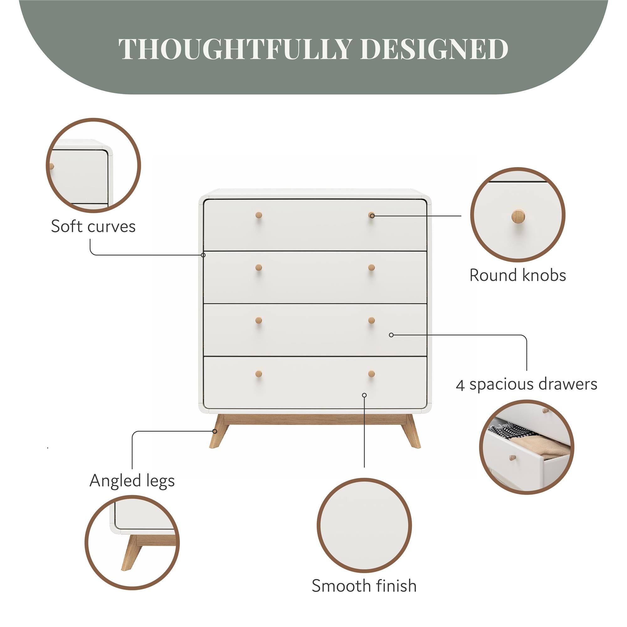 Ren Home Leva 4 Drawer Dresser, White/Oak - Flat White