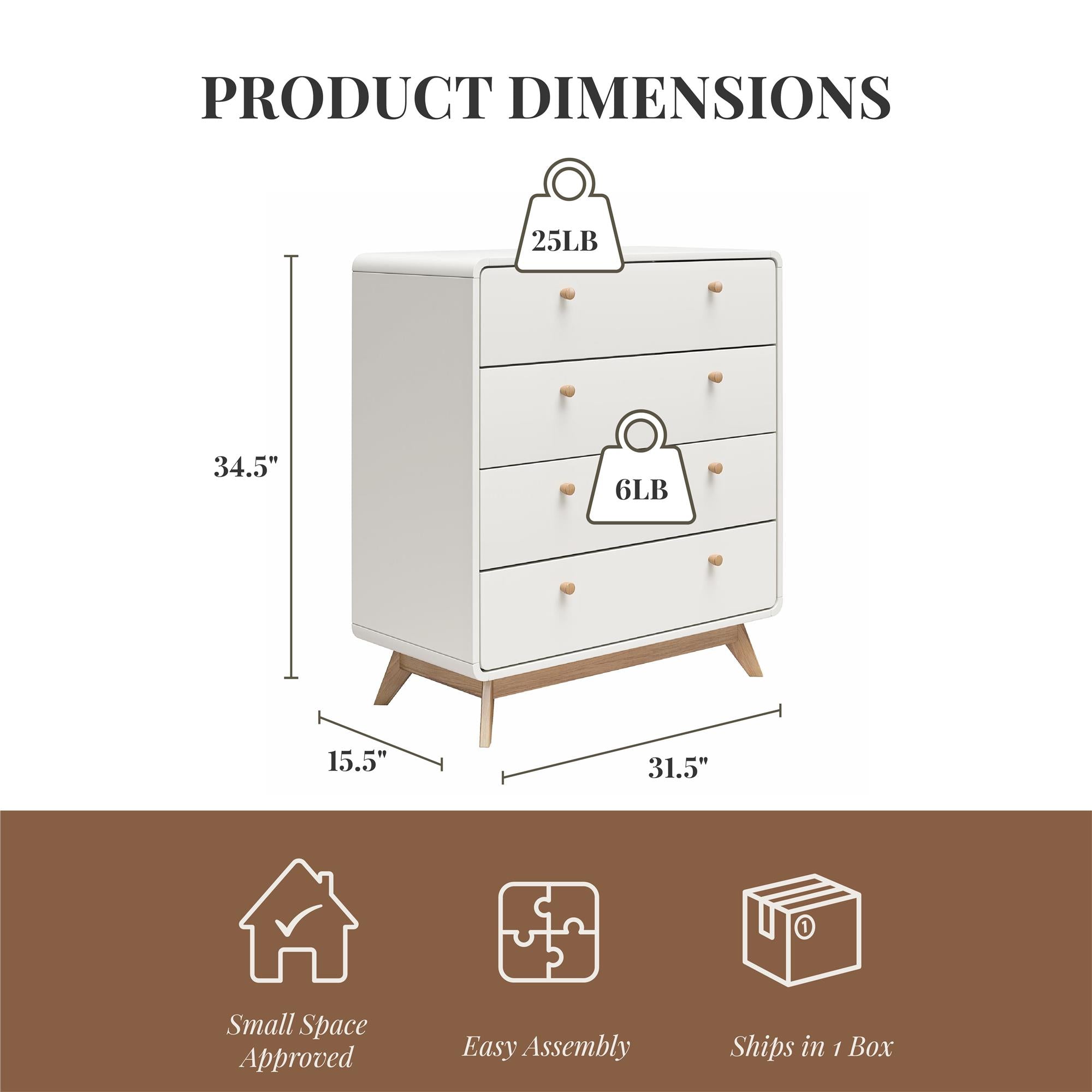 Ren Home Leva 4 Drawer Dresser, White/Oak - Flat White