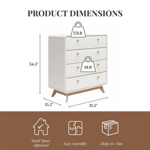 Ren Home Leva 4 Drawer Dresser, White/Oak - Flat White