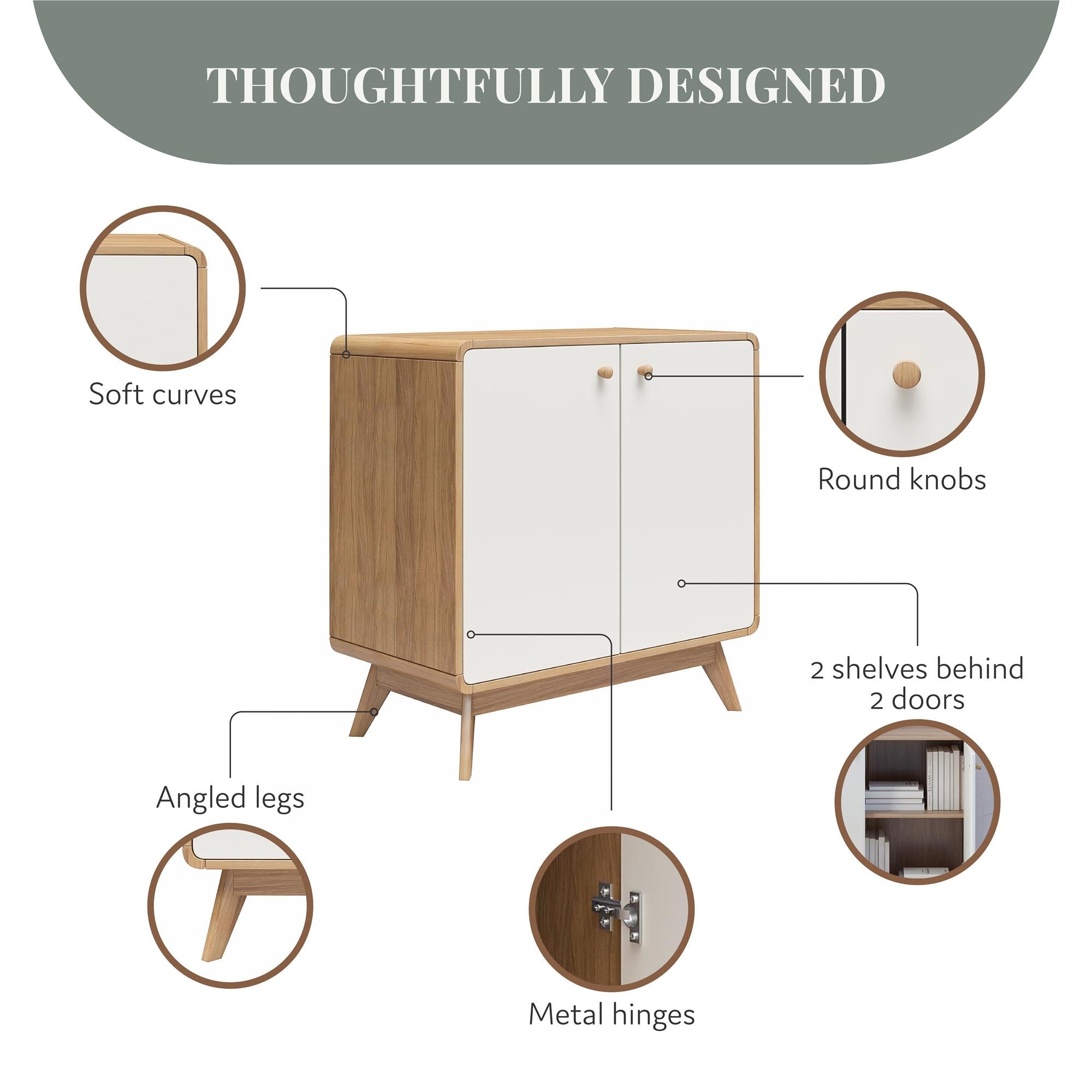 Ren Home Scandinavian Style Leva Accent Cabinet, Oak/White - Oak