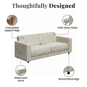 RealRooms Allie Corduroy 82" Futon Sofa Bed, Ivory - Ivory Corduroy - 3-Seater