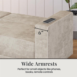 RealRooms Allie Corduroy 82" Futon Sofa Bed, Ivory - Ivory Corduroy - 3-Seater