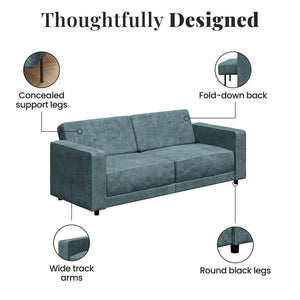 RealRooms Allie Corduroy 82" Futon Sofa Bed, Teal - Teal Corduroy - 3-Seater
