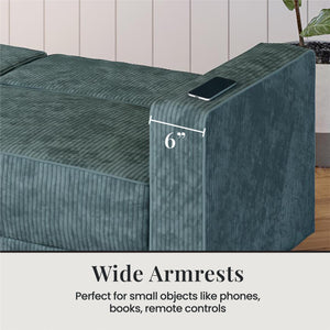 RealRooms Allie Corduroy 82" Futon Sofa Bed, Teal - Teal Corduroy - 3-Seater