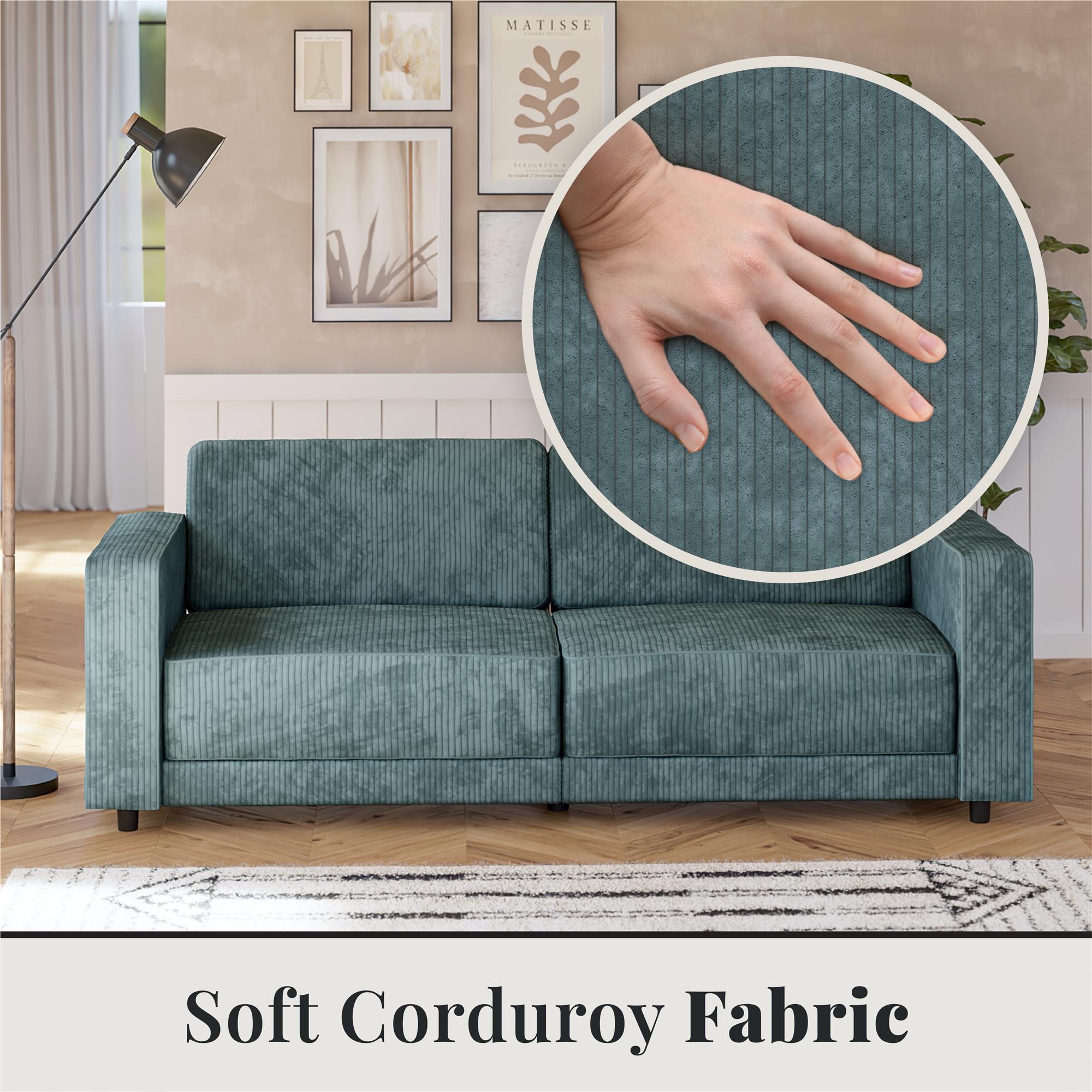 RealRooms Allie Corduroy 82" Futon Sofa Bed, Teal - Teal Corduroy - 3-Seater