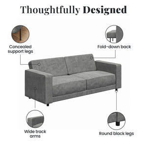 RealRooms Allie Corduroy 82" Futon Sofa Bed, Gray - Gray Corduroy - 3-Seater