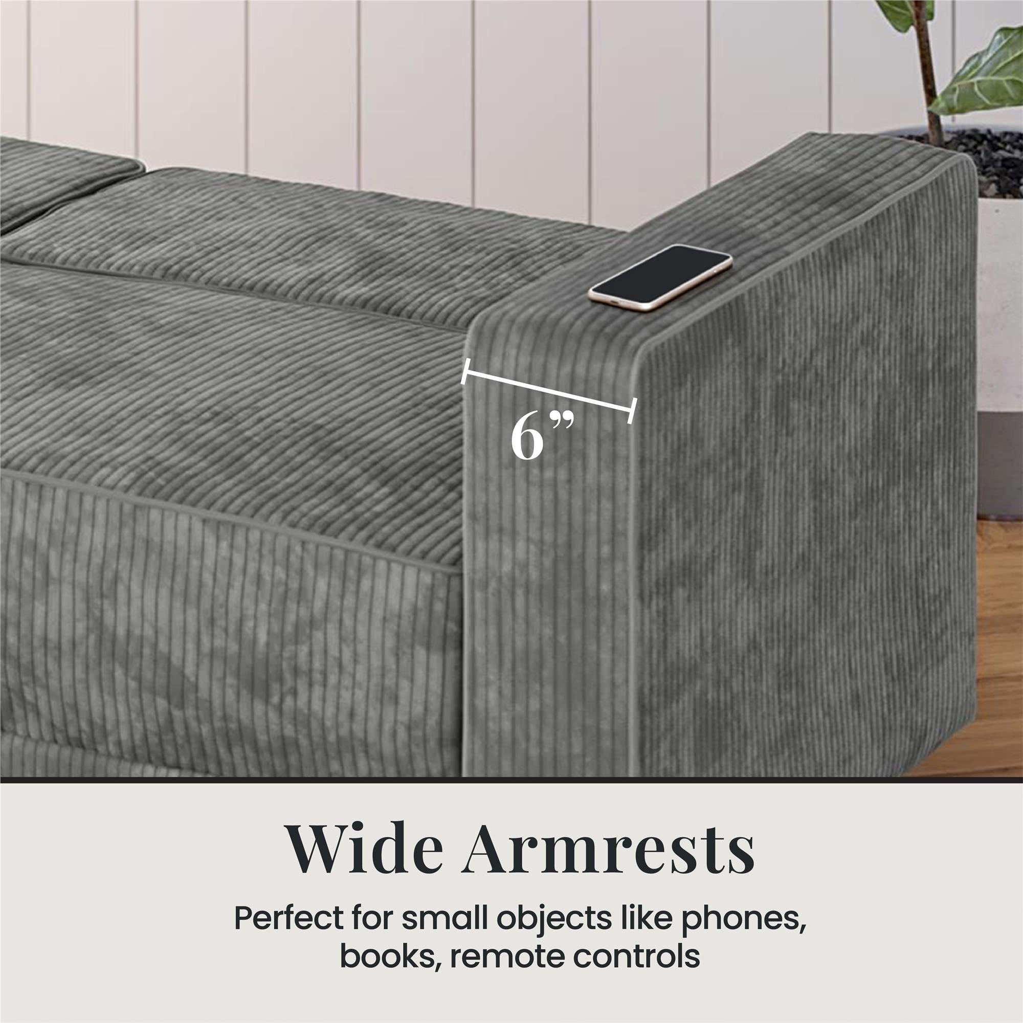 RealRooms Allie Corduroy 82" Futon Sofa Bed, Gray - Gray Corduroy - 3-Seater