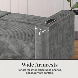 RealRooms Allie Corduroy 82" Futon Sofa Bed, Gray - Gray Corduroy - 3-Seater