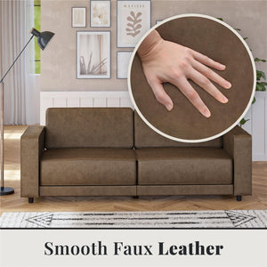 RealRooms Allie Faux Leather 82" Futon Sofa Bed, Brown - Brown Faux Leather - 3-Seater