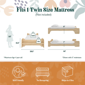 Max & Finn Murdock Montessori Floor Bed with Shelf, Twin, Natural - Natural - Twin