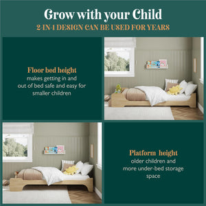 Max & Finn Murdock Montessori Floor Bed with Shelf, Twin, Natural - Natural - Twin