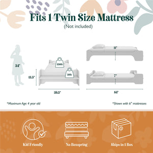 Max & Finn Murdock Montessori Floor Bed with Shelf, Twin, White - White - Twin