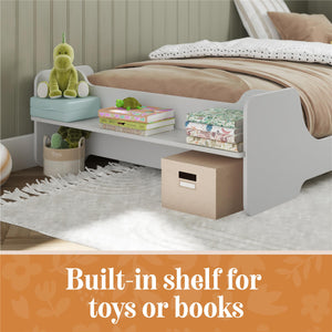 Max & Finn Murdock Montessori Floor Bed with Shelf, Twin, White - White - Twin
