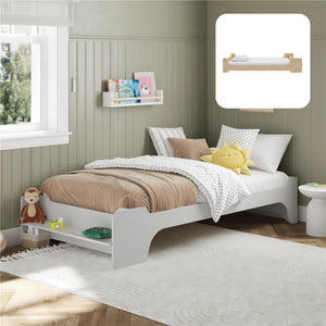 Max & Finn Murdock Montessori Floor Bed with Shelf, Twin, White - White - Twin