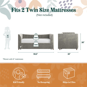 Max & Finn Valentina Upholstered Daybed and Trundle - Gray - Twin