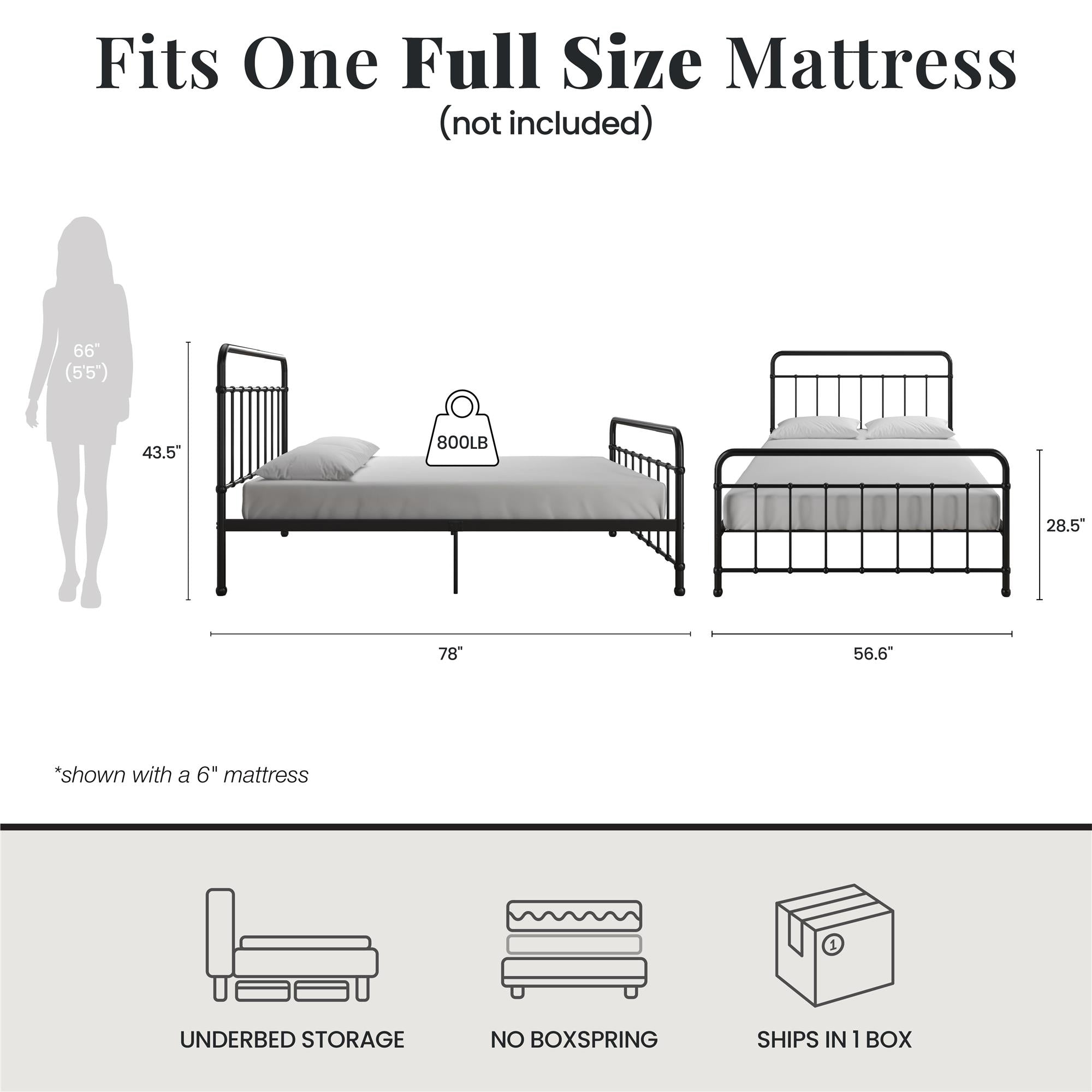 RealRooms Ainsley Full Metal Platform Bed Frame, Black - Black - Full