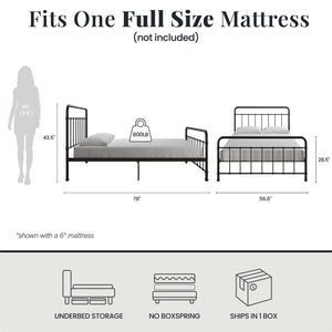 RealRooms Ainsley Full Metal Platform Bed Frame, Black - Black - Full