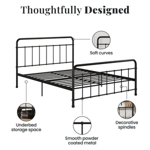RealRooms Ainsley Full Metal Platform Bed Frame, Black - Black - Full