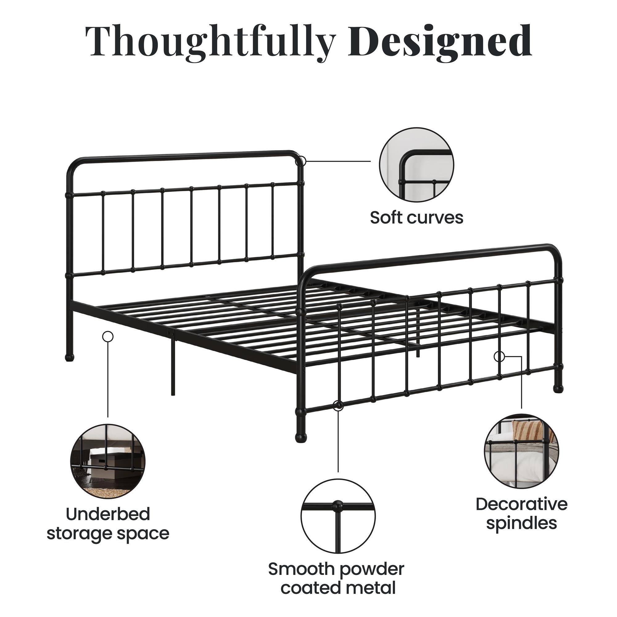 RealRooms Ainsley Queen Metal Platform Bed Frame, Black - Black - Queen