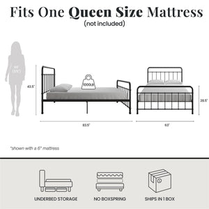 RealRooms Ainsley Queen Metal Platform Bed Frame, Black - Black - Queen
