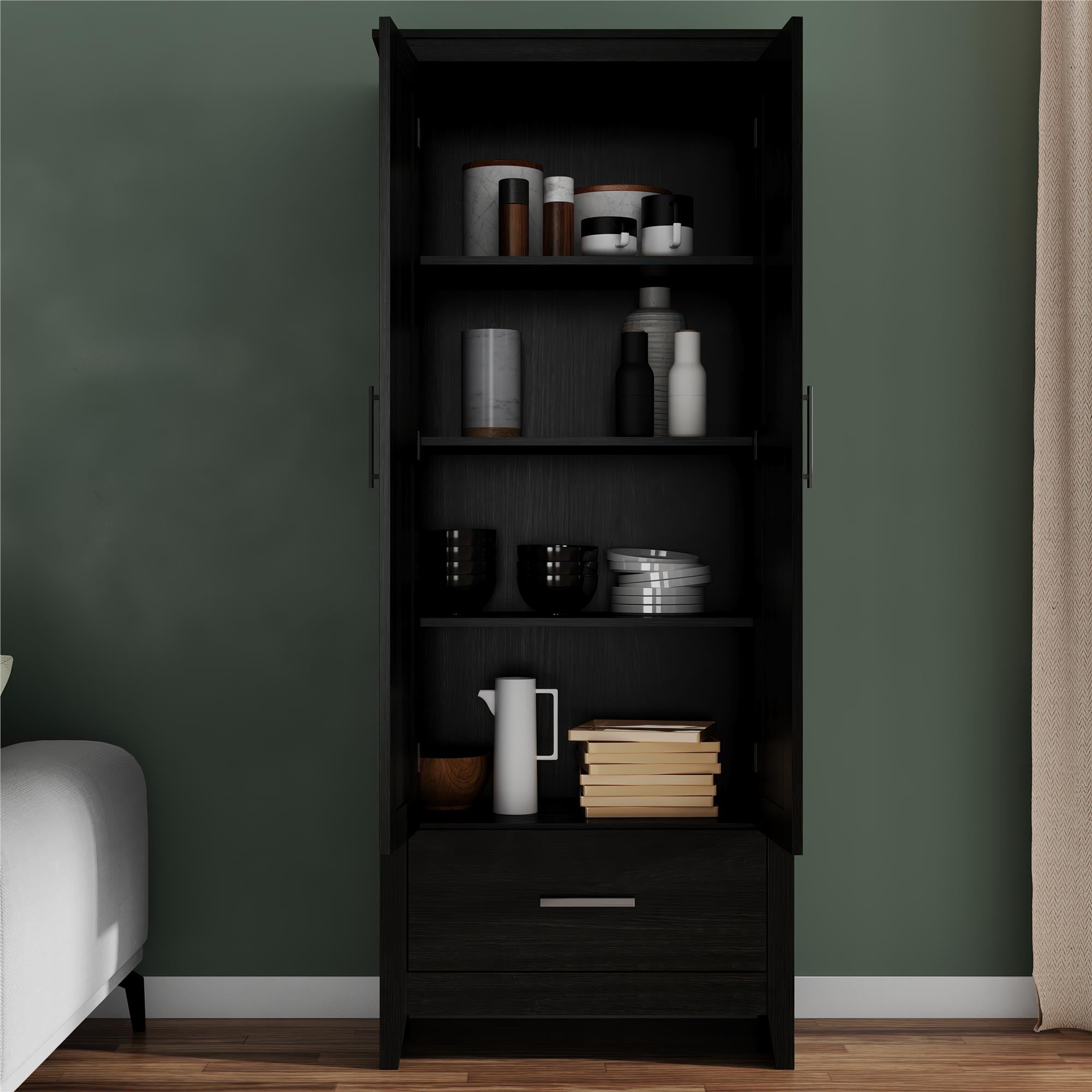 Farmhouse 2-Door, 1-Drawer Storage Cabinet, Shadow Oak - Shadow Oak - Tall