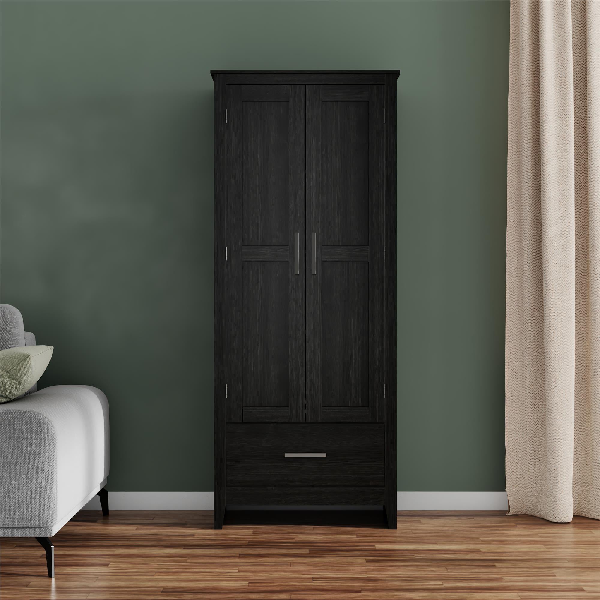 Farmhouse 2-Door, 1-Drawer Storage Cabinet, Shadow Oak - Shadow Oak - Tall