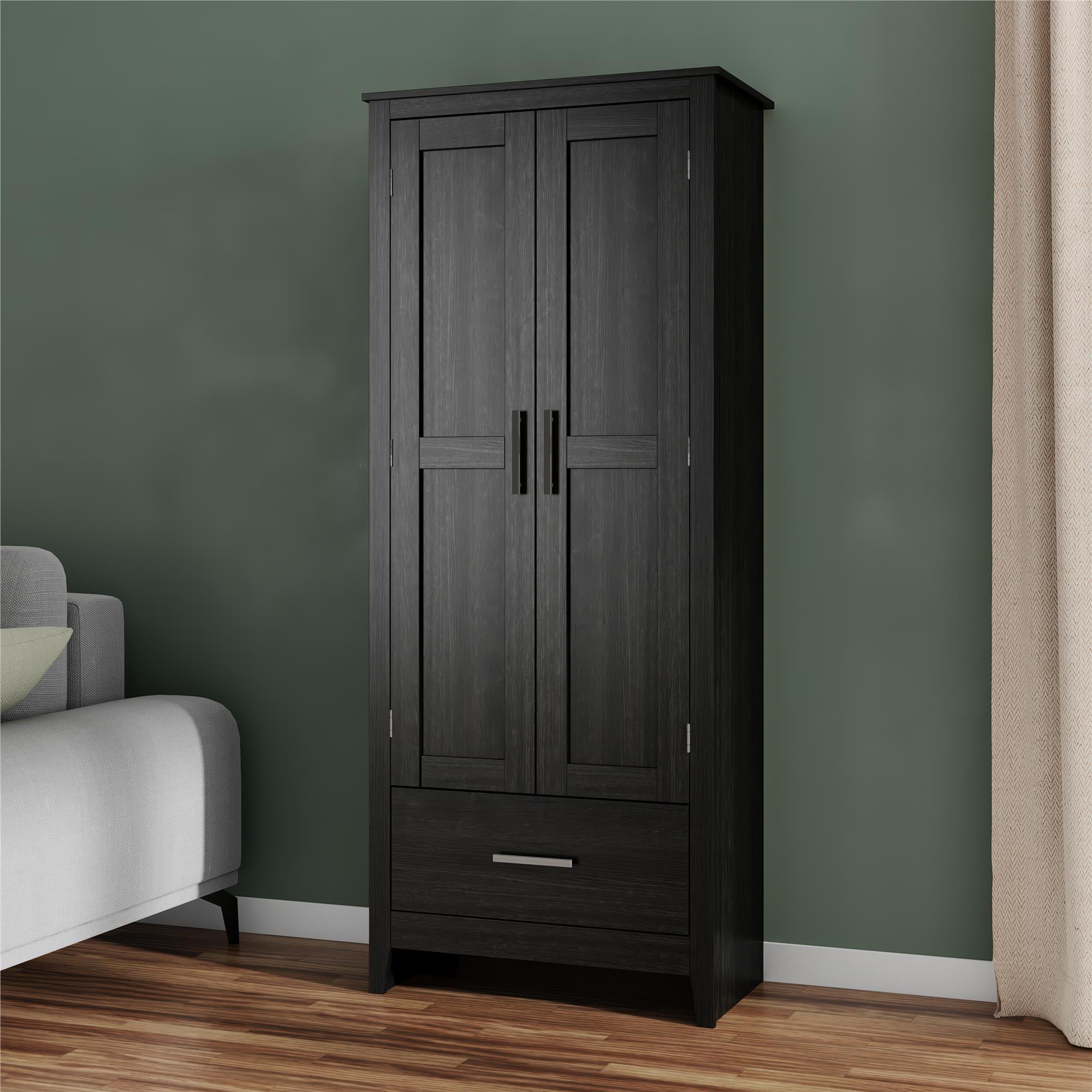 Farmhouse 2-Door, 1-Drawer Storage Cabinet, Shadow Oak - Shadow Oak - Tall