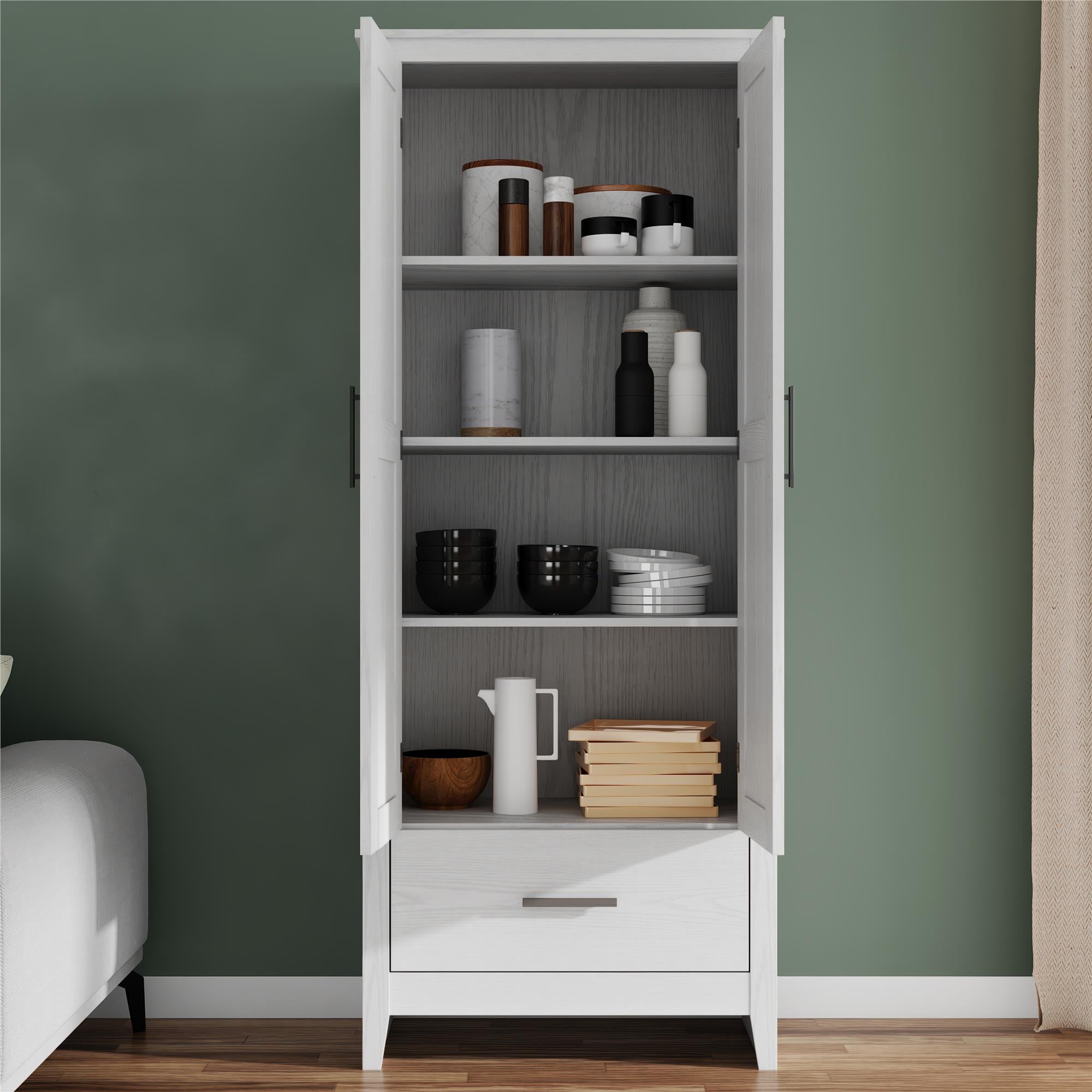 Farmhouse 2-Door, 1-Drawer Storage Cabinet, White - Federal White - Tall