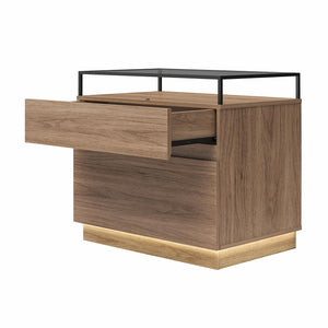 Devon Nightstand with Drawers, LED Lights and Glass Top, Danish Walnut - Danish Walnut
