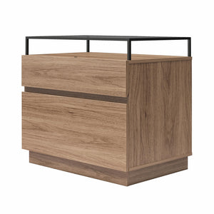 Devon Nightstand with Drawers, LED Lights and Glass Top, Danish Walnut - Danish Walnut
