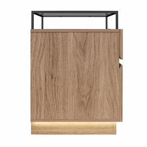 Devon Nightstand with Drawers, LED Lights and Glass Top, Danish Walnut - Danish Walnut