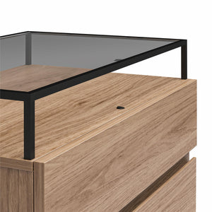 Devon Nightstand with Drawers, LED Lights and Glass Top, Danish Walnut - Danish Walnut