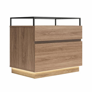 Devon Nightstand with Drawers, LED Lights and Glass Top, Danish Walnut - Danish Walnut
