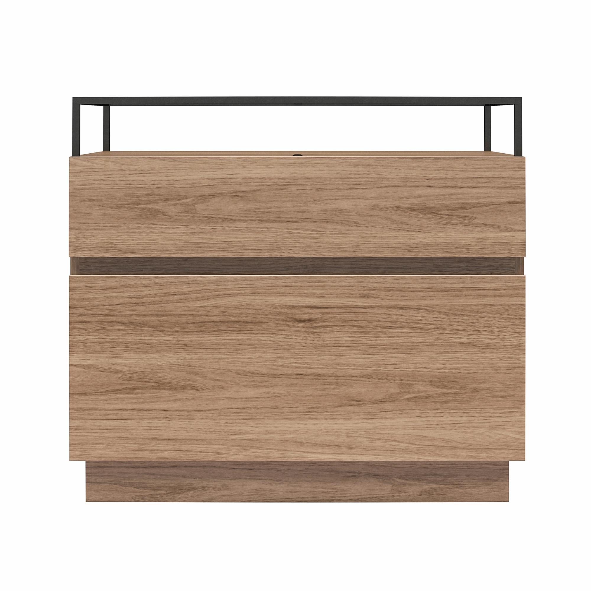Devon Nightstand with Drawers, LED Lights and Glass Top, Danish Walnut - Danish Walnut