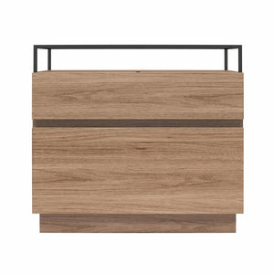 Devon Nightstand with Drawers, LED Lights and Glass Top, Danish Walnut - Danish Walnut