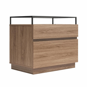 Devon Nightstand with Drawers, LED Lights and Glass Top, Danish Walnut - Danish Walnut