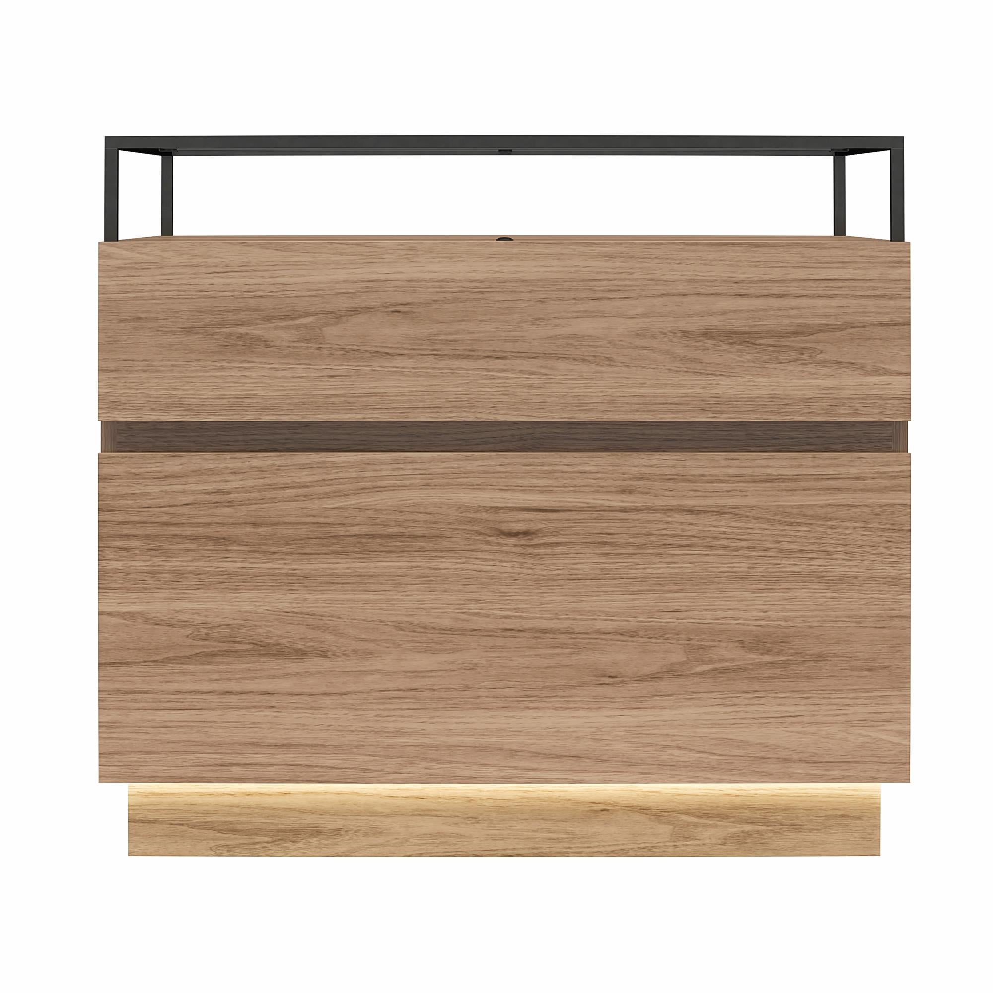 Devon Nightstand with Drawers, LED Lights and Glass Top, Danish Walnut - Danish Walnut