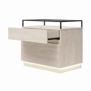 Devon Nightstand with Drawers, LED Lights and Glass Top, Eden Ash - Eden Ash